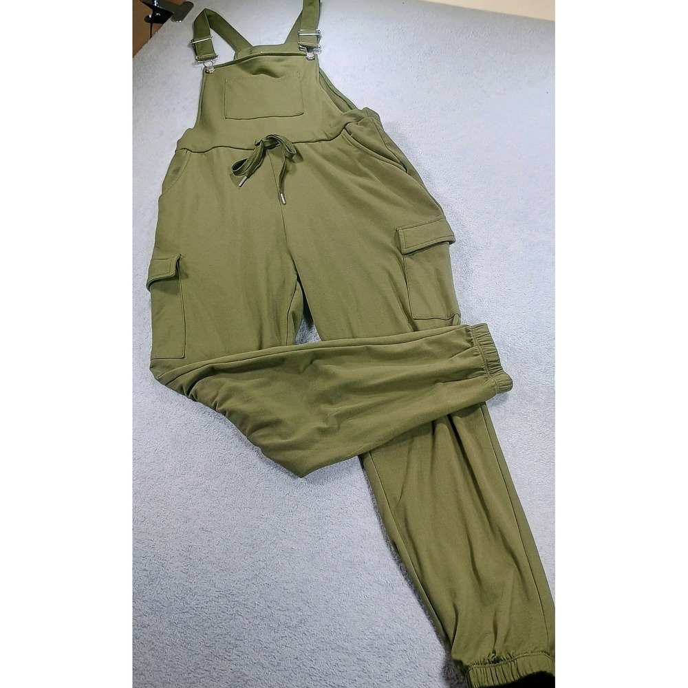 Derek Heart Women Cargo Jogger Overalls Olive Green Large Fleece Lined